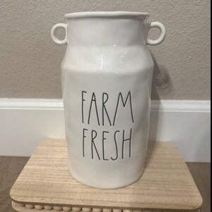 Rae Dunn White FARM FRESH Ceramic Milk Can Vase